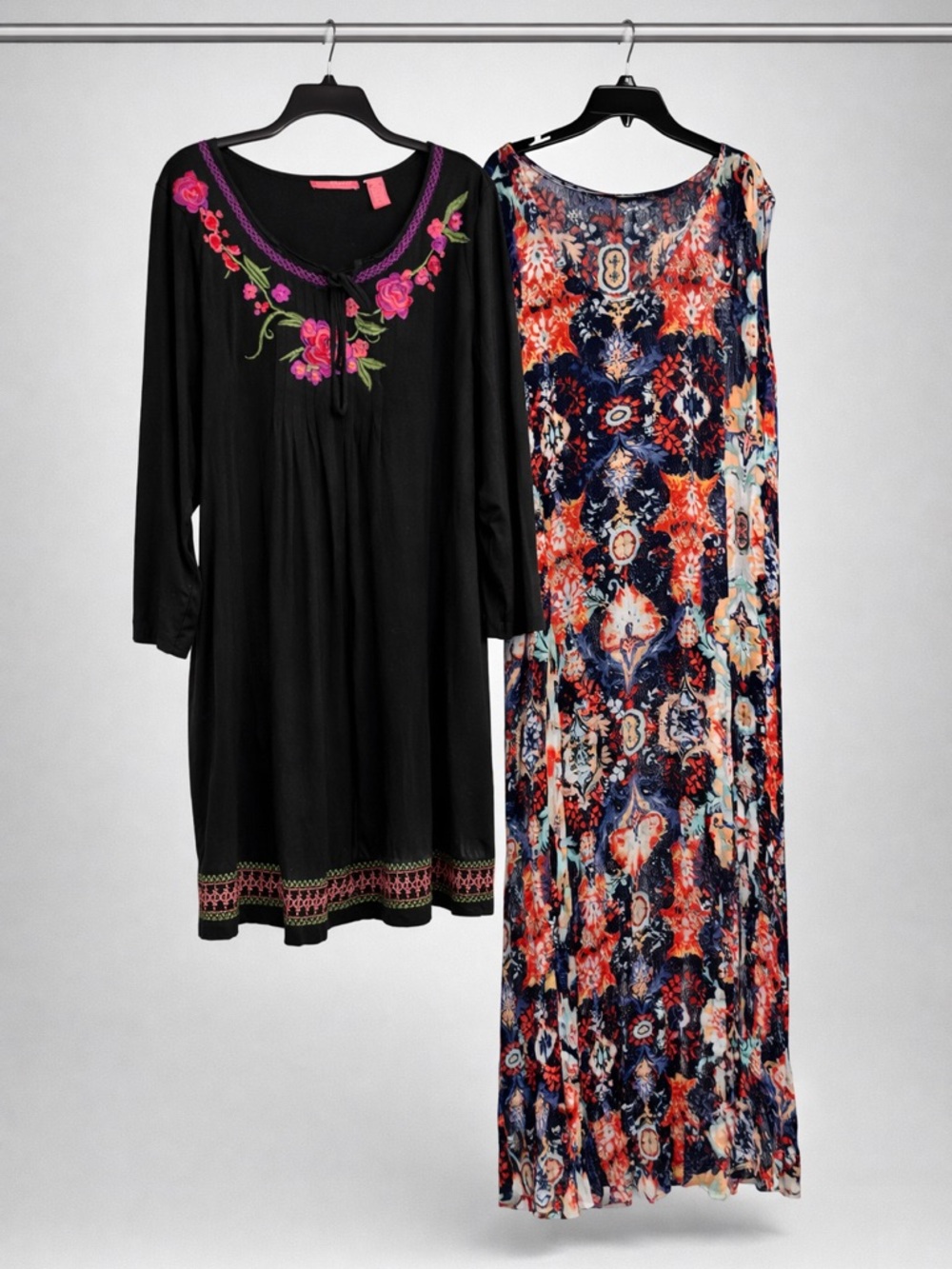Boho Dress Bundle 1X Plus Size Woman Within 24/7 Embroidered Tunic & Maxi Dress